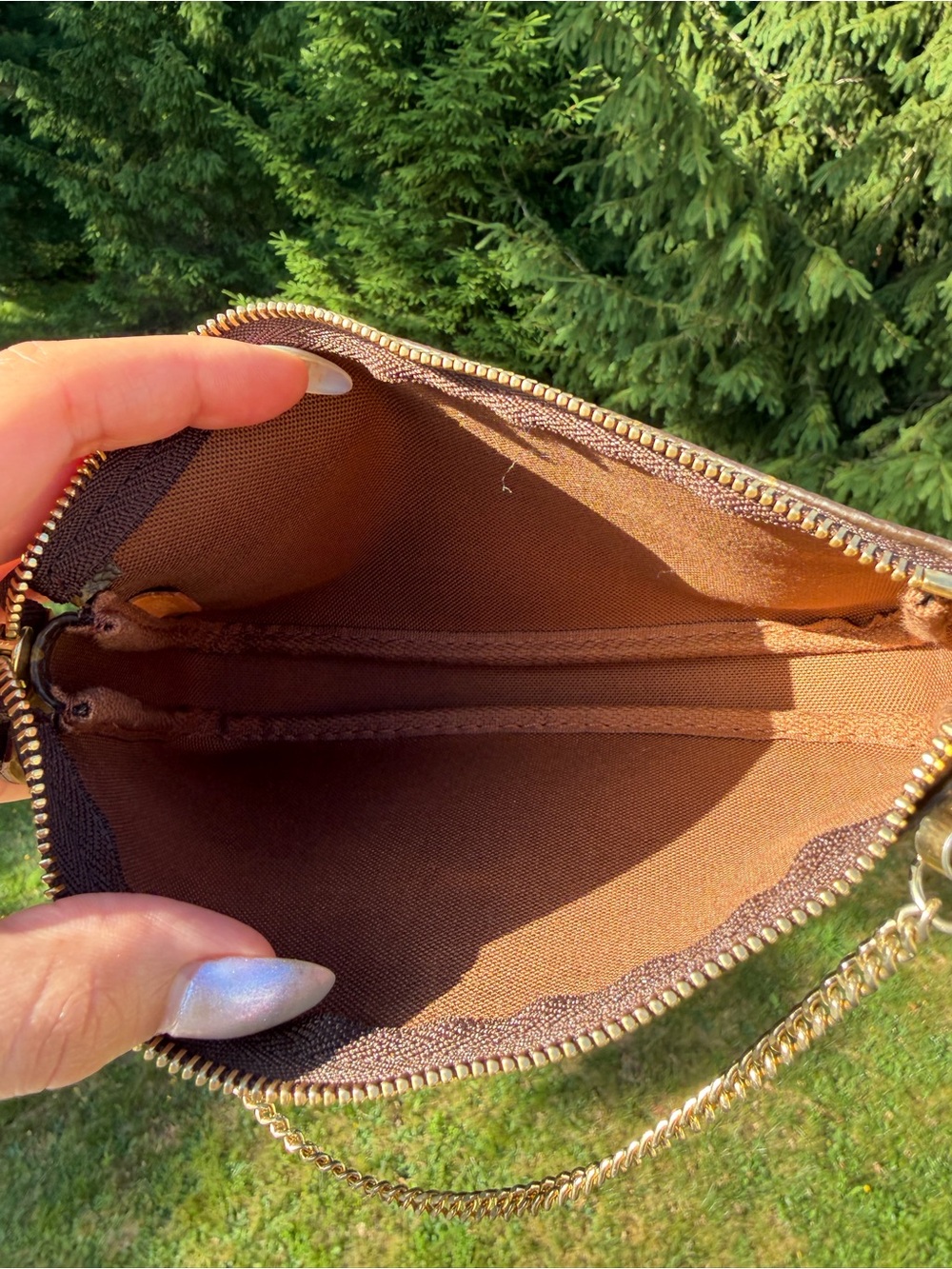Louis Vuitton Brown Monogram Mini Pochette with Gold Chain Strap - Picture 4 of 6